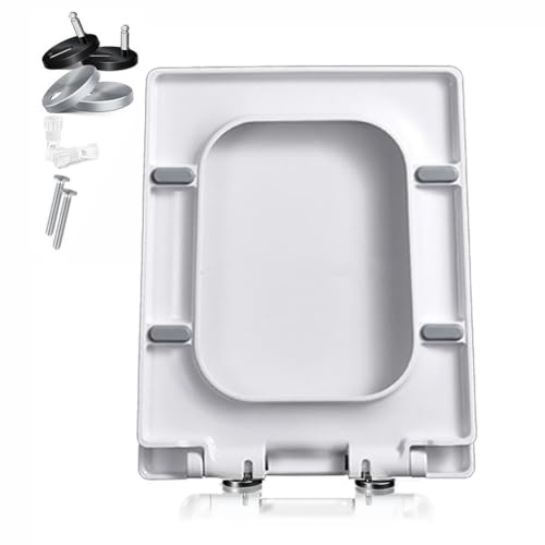 Giural Abattant WC Carré avec Frein De Chute, 36,5X45cm, Blanc, À Dégagement Rapide pour Un Nettoyage Facile, Charnières Réglables À Fixation Supérieure, Lunette WC en PP Durable