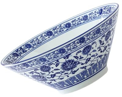 Ramen Schüssel aus Keramik mit Blauem Porzellan Muster | 1 Stück, für Nudeln und Obst Geeignet, Restaurant Format, für Kalte oder Warme Speisen
