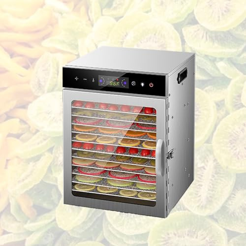 GXLBDK Déshydrateur Alimentaire 12 Plateaux en Acier Inoxydable, Déshydrateur 800W,Tapis en Silicone,Pots,Plateaux pour Rouleaux De Fruits,Recette Incluse,12Layer
