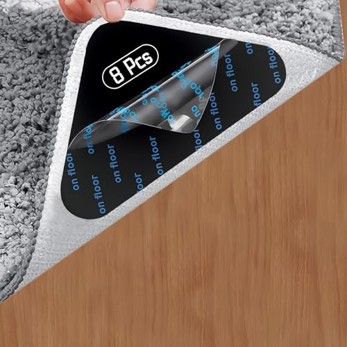 Rug Grippers for Laminate Floor, Reusable Anti Slip Rug Underlay Stickers, Washable Non-Slip Pads for Rugs on Wood, Tile, and Marble Floors (Pack of 8)