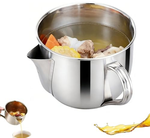 Fat Separator with Dual Spout Design, Stainless Steel Gravy and Sauce Strainer, Fat Separator Jug, Skimming Grease from Roasts Sauces Stock with Cool Touch Handle, Stew Cooking for Kitchen (1000ml)