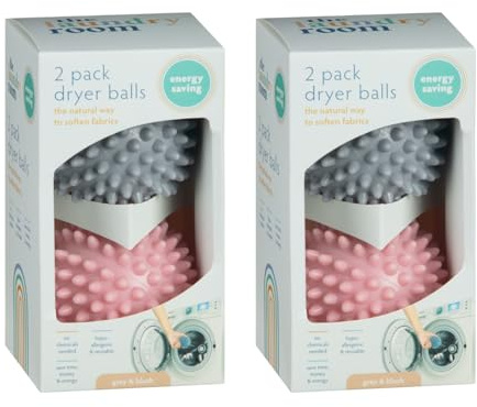 Dryer Balls 2pk x Pack of 2 - Grey & Blush - No Chemicals Needed, and Saves Time and Money - Hypo-allergenic and Reusable