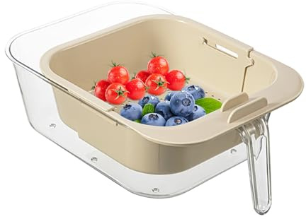 Cesto Lavafrutta,Doppio Strato Telescopico per Lavaggio e Scolatura | Bowl Con Manico E Colino Estraibile,per Casa Cucina Tavolo Snack e Verdura Fresca