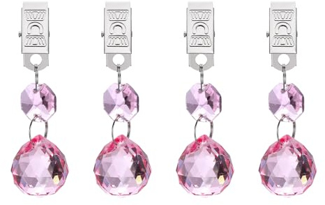 QUARKZMAN 4 Piezas De Pesos para Mantel, Pesos para Cubierta De Cristal con Clip De Metal, Colgante En Forma De Bola Transparente De 20mm para Decoración Al Aire Libre O Jardín (Rosa)