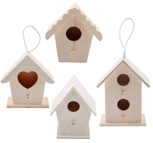DIY Bird House, 4pcs Wooden Nesting Box Kit, DIY Wooden Bird Houses Kit, Unfinished Birdhouse for Painting, Hanging Box Outdoor