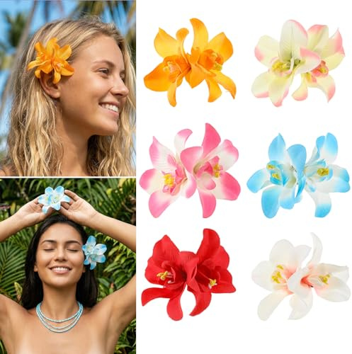 6 piezas de pasadores para el pelo coloridos artificiales bohemios hawaianos con flores hawaianas, accesorios para el pelo para mujer, boda, playa, verano, multicolor