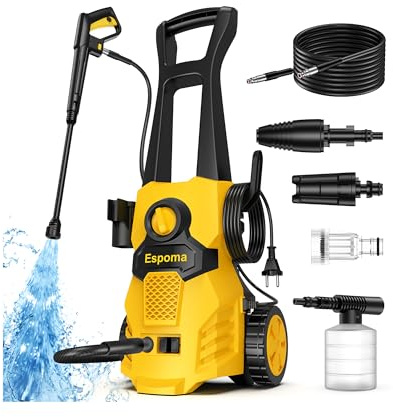 𝟐𝟔% Hidrolimpiadora de Alta Presión, 120 Bar, Caudal de 380 l/h, área de Trabajo 30 m²/h, Ideal para Hogar, Jardín y Coche –Incluye Manguera de 7m, Bomba de Aluminio, Radio de Acción 12m