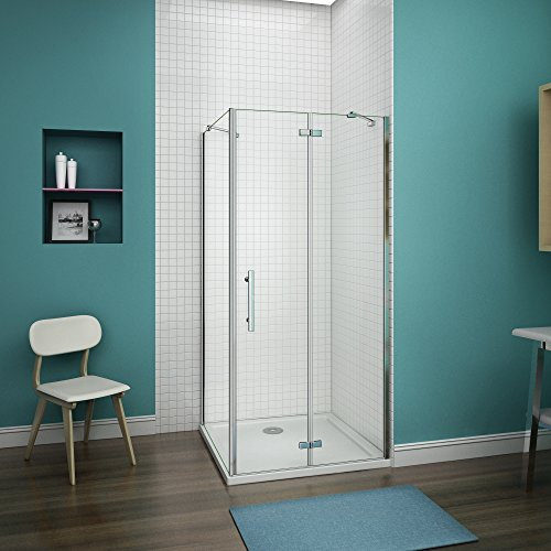100x80x195cm cabine de douche cabine de douche à charnière avec paroi de douche et barre de fixation tourne 360°