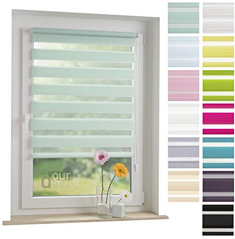 ourdeco® Doppel-Rollo, Duo-Rollo / 80 x 160 cm pastellgrün/lichtdurchlässig, Blickdicht, Montage ohne Bohren