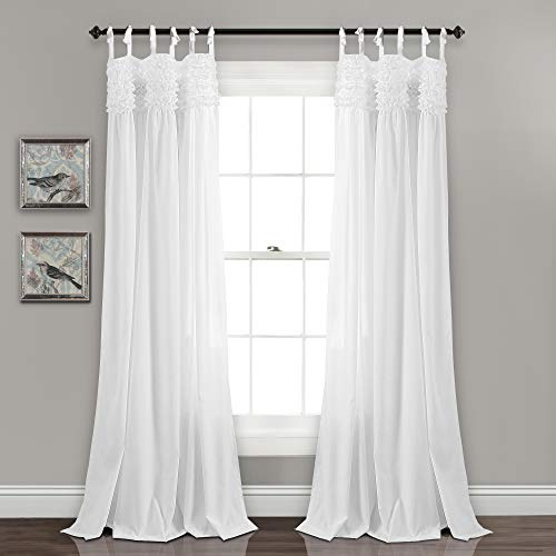 Lush Decor Lydia Ruffle Light Filtering Window Curtain Panels Pair 40 W x 84 L White - White Curtains for Bedroom - Coquette Living Room Curtains