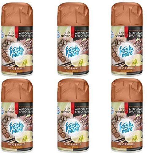 Fresh & More Lufterfrischer Nachfüller Kakao&Vanille 250ml (6er Pack) | Raumduft-Spray-Nachfüller, kompatibel mit Freshmatic Max, süß-warmer Kakao-Vanilleduft