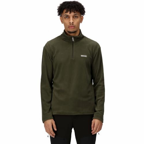 Regatta Thompson Half Zip Fleece Jacket Mens - Outdoor, Hiking, cycling, travelling, 1/2 zipped extra warm lightweight Fleece- Recycled Thermal anti pill – Dark Khaki - XL