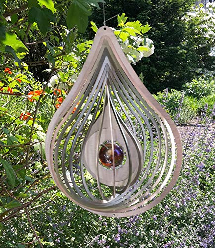 Manufaktur Lichtbogen Edelstahl Windspiel Tropfen mit Glaskugel