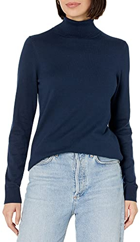 Amazon Essentials Jersey de Manga Larga Ligero de Corte Clásico Mujer, Azul Marino, XL