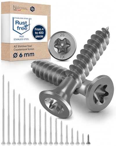 Träskruv Rostfritt Stål A2 Försänkt Huvud Torx TX25 – Delgängad – 6x20 mm – 200 st – Universalskruv för Trä