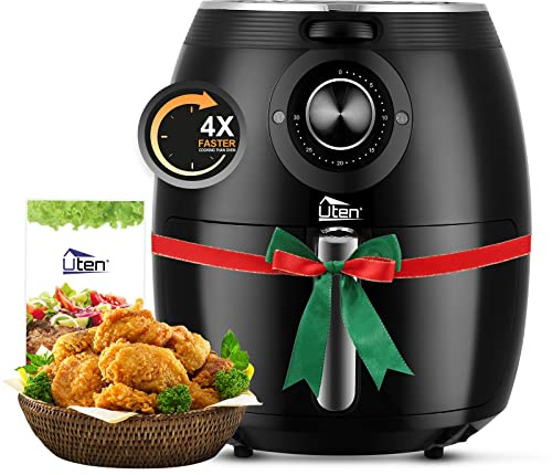 Air Fryer 5.8QT/5.5L, Uten 1700W AirFryer High-Power Electric Hot Temperature Control & Timer Knob, Non Stick Fry Basket, Dishwasher Safe, Apply to Party, Afternoon Tea, Black