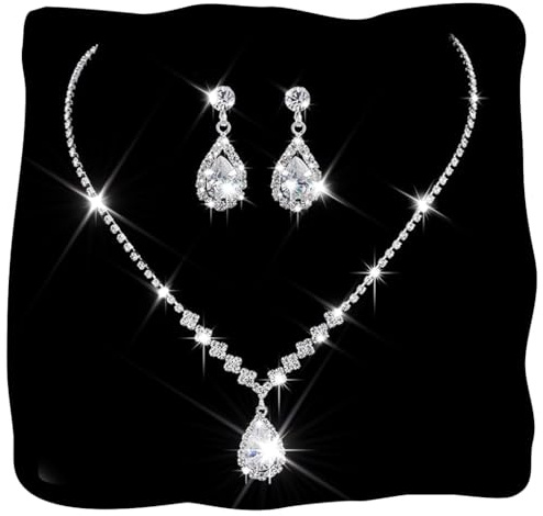 Unicra Rhinestone Necklace Earrings Set Silver Bridal Wedding Jewelry Sets Prom Bridesmaids Costume Jewelry Set for Women and Brides (A-Silver)
