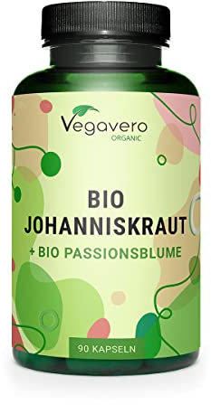 Hipérico 500 mg Vegavero® | Alivia el Estrés y la Ansiedad | 100% Orgánico | Con Pasiflora & Hipericina | Sin Aditivos | Hierba de San Juan | 90 Cápsulas | Vegano