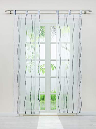 Delien Voile Schiebegardinen Streifen Vorhang Flächenvorhänge Transparenter Gardine mit Schlaufen Wohnzimmer Fensterschals inkl. Beschwerungsstange (2er-Pack, je H/B: 145/57 cm),Grau