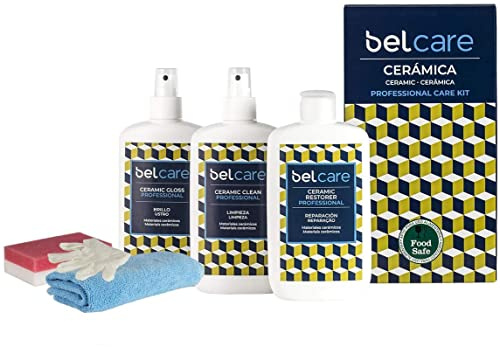 BELCARE - Kit per la pulizia di piani in ceramica, Dekton e Neolith, confezione da 3 prodotti (Spray detergente 200 ml + Spray riparatore 200 ml + Spray lucidante 200 ml)