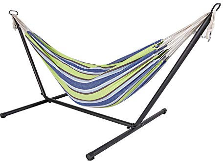 Livinxs Doppel Hängematte mit Stahlgestell | Platz für Zwei Personen | Perfekt für Garten, Balkon oder Terrasse | Hohe Belastbarkeit (Meadow)
