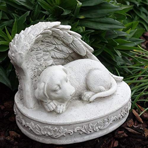 Trauer-Shop Tiergrabstein Hunde Figur Gedenkstein mit Engelsflügel.
