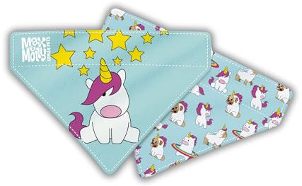 Max & Molly Halsband Bandana für kleine, mittelgroße & große Hunde,Trendiges Muster, wendbares Design, langlebig, maschinenwaschbar,Haustierzubehör,Hundehalstuch, Hunde-Lätzchen,Einhörner (XS/S)