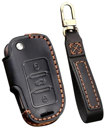 ontto Leder Autoschlüssel Hülle Passt für VW Golf 4 5 6 Polo Jetta Passat Touran Skoda Fabia Octavia Seat Altea Fernbedienung Cover Schlüsselhülle Schlüsselanhänger Schlüssel Schutz Etui-Schwarz A