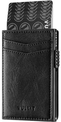 VULKIT Kreditkartenetui Leder Kartenetui RFID Blocking Automatische Pop Up Visitenkartenetui für Karten & Notizen