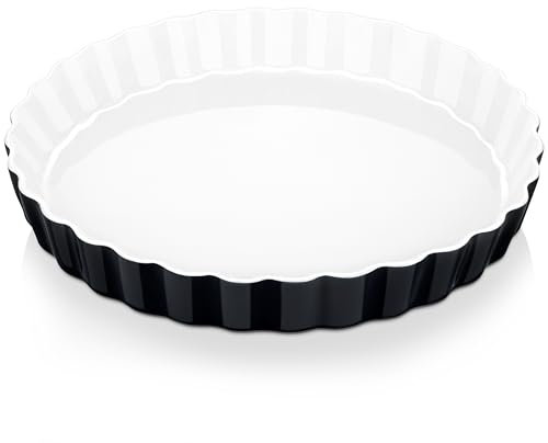 LOVECASA Molde para Hornear Quiche y Tarta, 1100ml 27,5cm Fuente de Horno de Porcelana, Redondo Negro