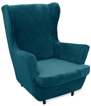 GYHH 2-Teilig Ohrensessel Überzug, Stretch Samt Plüsch Sesselbezug mit Sitzkissen - Schmutzabweisend, Maschinenwäsche Möbelschutz für Sessel Wohnzimmer Schlafzimmer