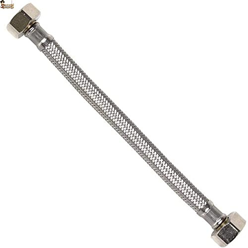 BricoLoco Latiguillo de fontanería flexible de agua para cisterna wc, grifo lavabo o fregadero de cocina o baño. Acero inoxidable. Racores de latón. Hembra – hembra. (1, 1/2-1/2 Largo 15 cms.)