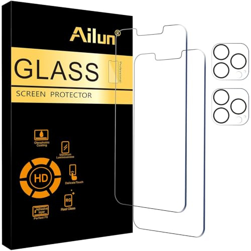 Ailun Screen Protector + Camera Lens Protector for iPhone 13 Pro Max | 2+2 Pack, 6.7 Inch, Tempered Glass Camera Lens Protector Included, HD, Case Friendly