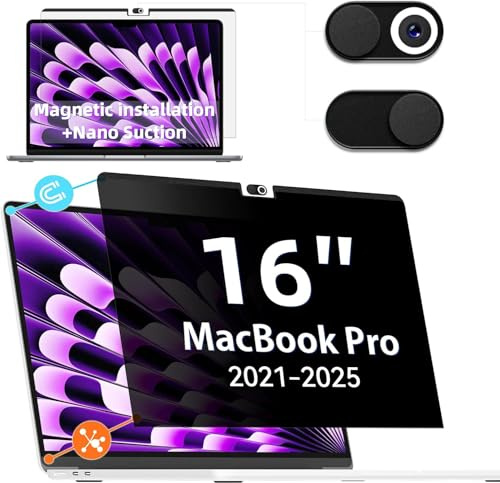IPROKKO Magnetic Privacy Screen for MacBook Pro 16 Inch (2021-2026, M1, M2, M3, M4, M6), 16inch Removable Matte Anti Blue Light Glare Private Filter Protector for Mac Pro 16.2 Laptop