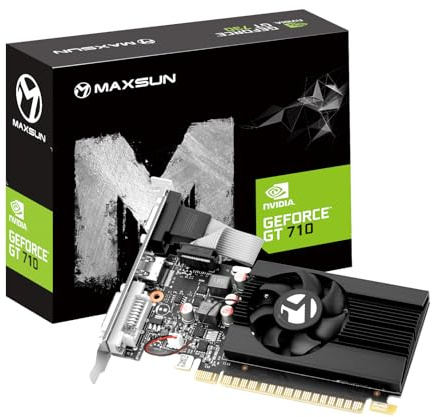 maxsun GeForce GT 710 4GB Low Profile Video Graphics Card GPU, Low Consumption, VGA, DVI-D, HDMI, HDCP, Support DirectX 12, OpenGL 4.5, Silent Passive Fanless Cooling System