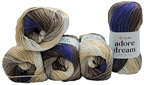 5 x 100 Gramm Ilkadim Export Adore dream antipilling Strickgarn, Wolle mehrfarbig, 500 Gramm Farbverlauf Strickwolle (schwarz grau creme ua 1050)