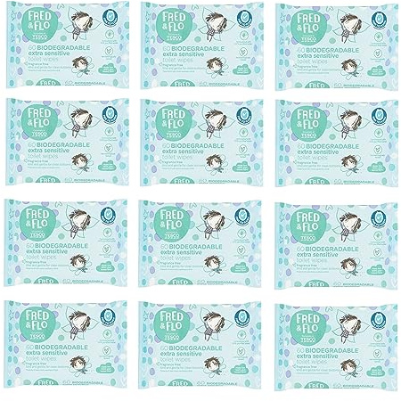12x Fred & Flo Toilet Training Wipes Fragrance Free 60 Pack