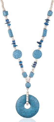Ndier Damen-Halskette, Unisex, Blau, Lavastein, Seilkette, Handgefertigt, Minimalist, Statement-Halskette, Anhänger, Lang, Geschenk, Frauen, Hochwertig