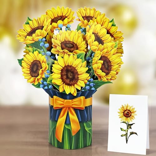 CUTPOPUP Bouquet di Girasoli - Biglietto d'auguri per Donna, biglietto pop-up per la festa della Mamma, Biglietto d'auguri 3D con fiori per Moglie, Figlia, Sorella (Sunflower Bouquet) US8-68IT