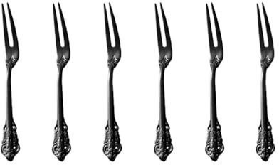 WuLun schwarz Besteck-Set Barock, aus 18/10 Edelstahl Spiegelpolierte, ideal für Haus, Küche, Restaurant, Hochzeit, Partys, Nachmittagstee, 2 Zinken Obst Gabel Schneckengabel 6-teiliges, Länge 16.5cm