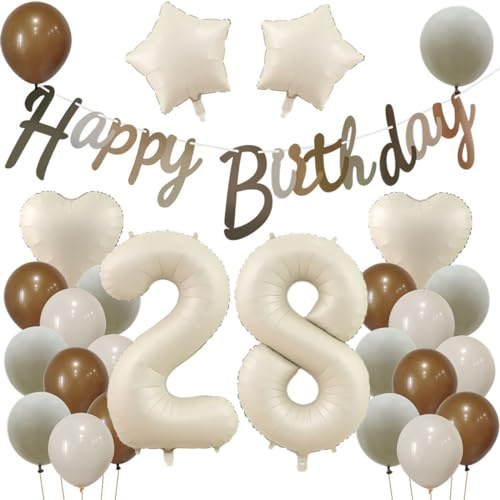 28 Geburtstag Deko Beige, Deko 28. Geburtstag Frau Mann, Beige Luftballons 28. Frauen, Geburtstagsdeko 28 Jahre Ballon, 28. Dekorationen, Luftballon 28. Party Deko
