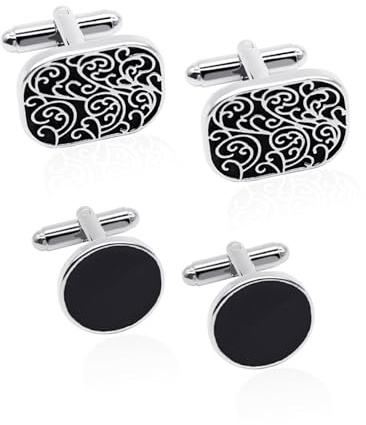 Desenda 4pcs Cufflinks for Men Classic Tone Cufflinks for Wedding, Birthday, Banquet, Business Meeting (Round and Square)