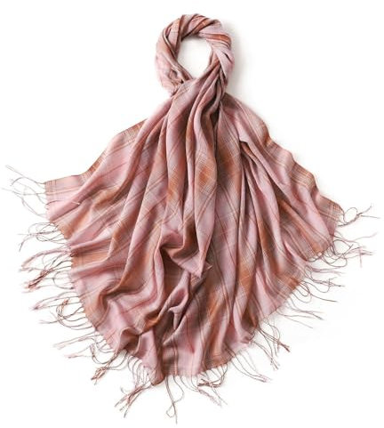 Bufanda de algodón y lino a cuadros con borlas literarias finas de verano, bufanda de seda estampada, chal protector solar para viajes en la playa para mujer, 6#, cuadros naranja y rosa, 180cm
