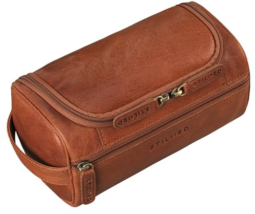 STILORD 'Rowan' Vintage Kulturbeutel zum Aufhängen Herren Leder Kulturtasche Damen Make Up Tasche Echt-Leder Kosmetiktasche Groß Waschtasche für Reisen, Farbe:maraska - braun