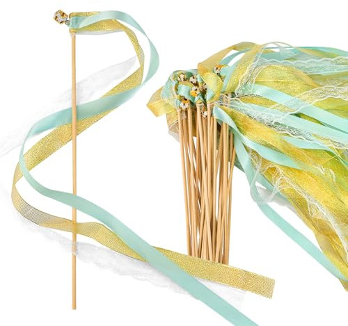 HEKOBAG 32 Stück Wedding Wands mit Glöckchen Zauberstäbe Hochzeit Hochzeitsstäbe Grün Glücksstäbe Hochzeitsstäbchen Wedding Wands Stäbe Weddingwand für Hochzeiten Geburtstage Partys Feiertagsfeiern
