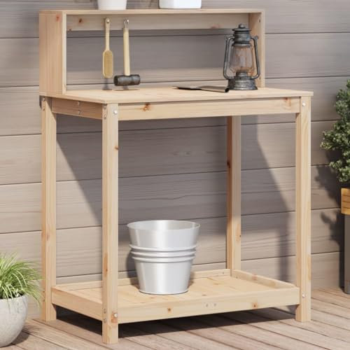 NITCA Potting Table with Shelves,Wooden Planting Potting Bench Work Station,Garden Potting Table, for Patio Courtyard Balcony, Solid Wood Pine 82.5x50x109.5 cm