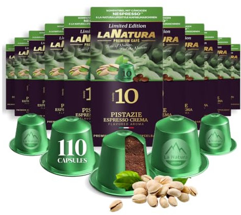 Kaffeekapseln Pistazie Espresso Crema Premium Aromatisierter 110 Aluminium Kaffeekapseln | 100% Recycelbar | La Natura Lifestyle