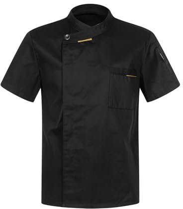 ranrann Unisex Giacca da Chef Uomo Donna Divisa Chef Camicia da Cuoco Maglietta da Lavoro Cameriere Camicia da Cucina Pizzeria Hotel Panetteria Ristorante Mensa Manica Corta Nera M