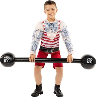 Funidelia | Disfraz de forzudo para niño y niña Circo, Original y Divertido - Disfraz para niños y divertidos accesorios para Fiestas, Carnaval y Halloween - Talla 10-12 años - Negro