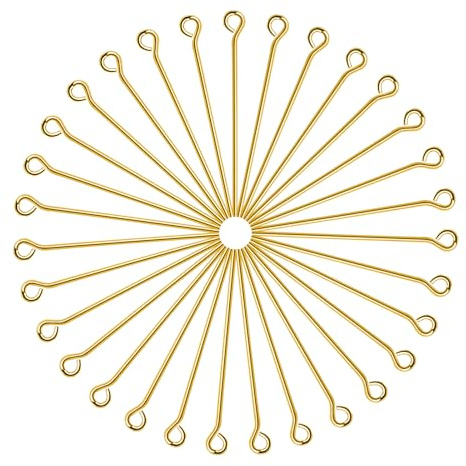 TOAOB 30mm Ösenstifte Messing 24K Vergoldet 200 Stück Open Eye Pins Silber für Ohrring Anhänger Perlen Schmuck DIY Handwerk Machen